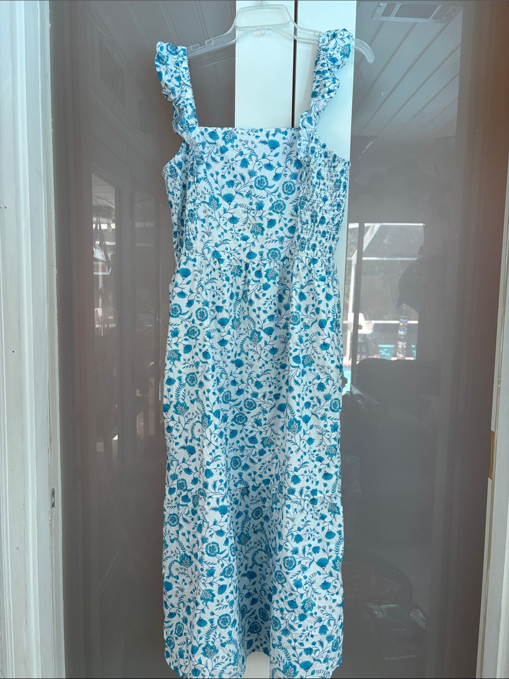 Draper James White Sundress with Blue Floral Print